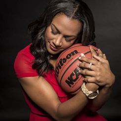 Rosalyn Gold-Onwude photoshoot holding basketball.